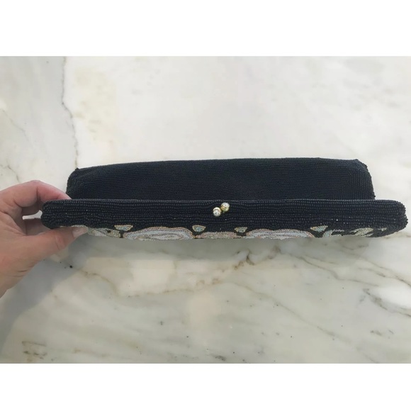 VINTAGE BELGIUM HANDMADE BLACK BEADED CLUTCH - Picture 6 of 13